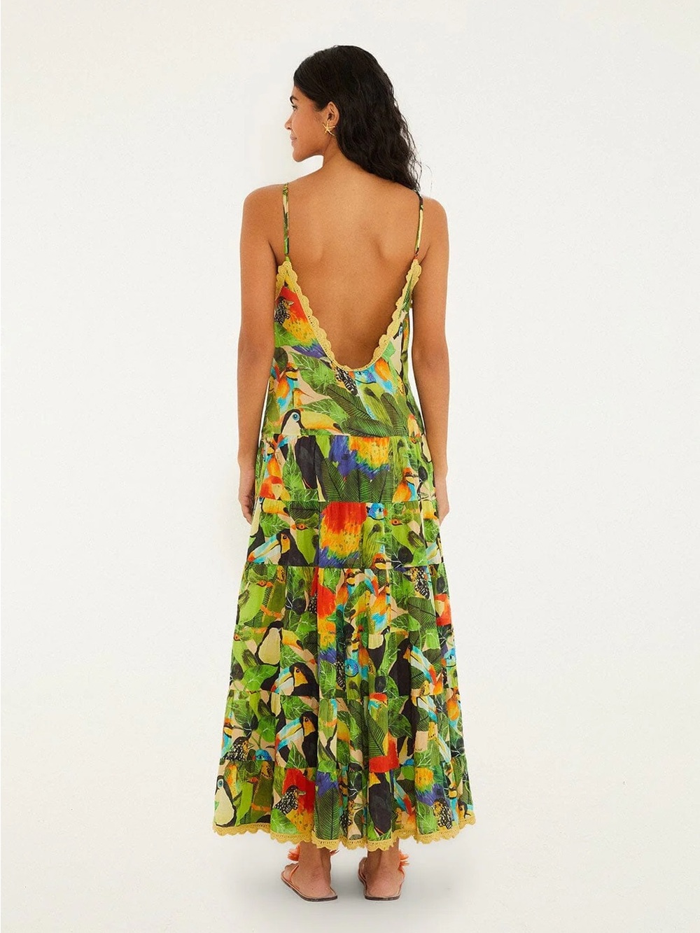 Farm Rio: Bird Leaves Long Dress in Sand - Picture 5 of 14